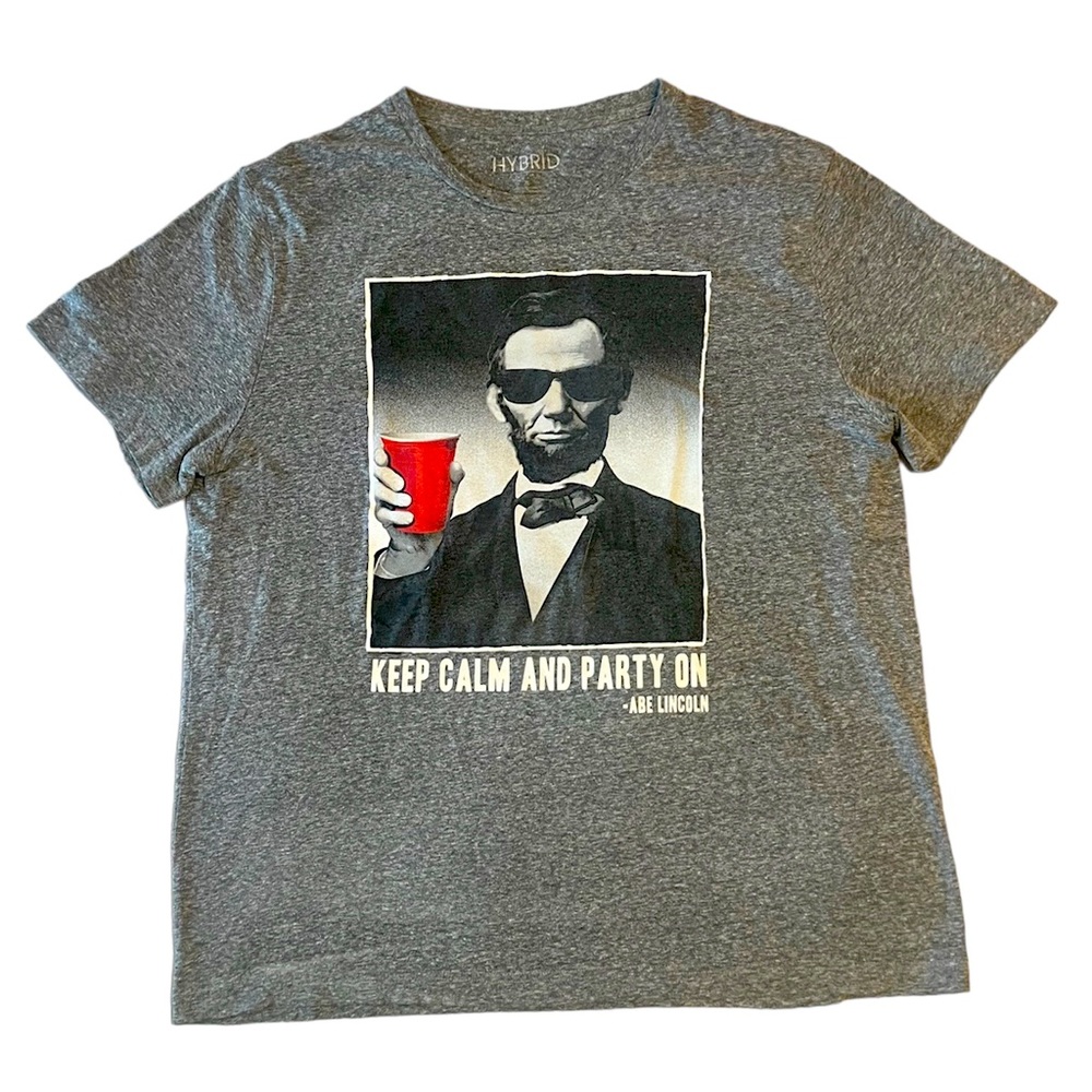 Hybrid Abe Lincoln Graphic Tee Distressed Size XL T-Shirt